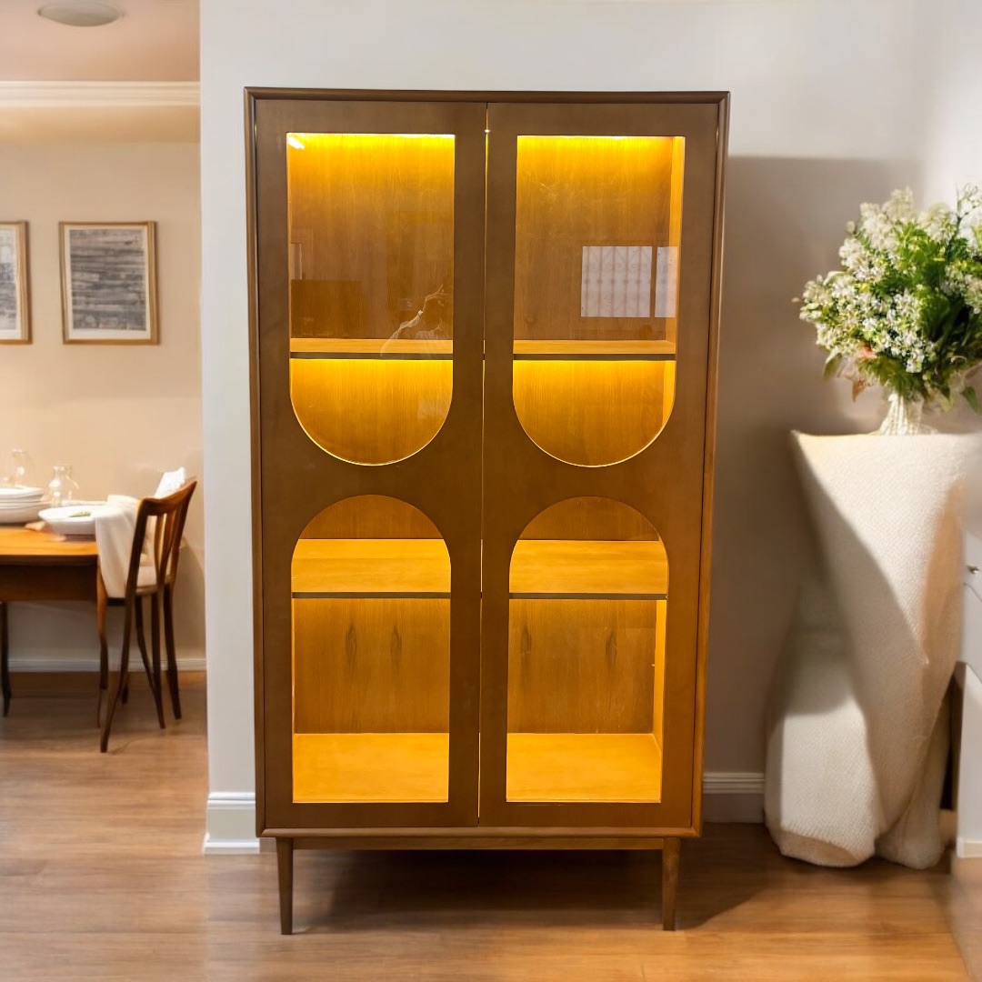 بوفيه سفرة — Tuliban Cabinet — الخامة: خشب زان مصمت +خشب كونتر طبيعي + LED warm light + 0.6cm زجاج — القشرة: زان طبيعي