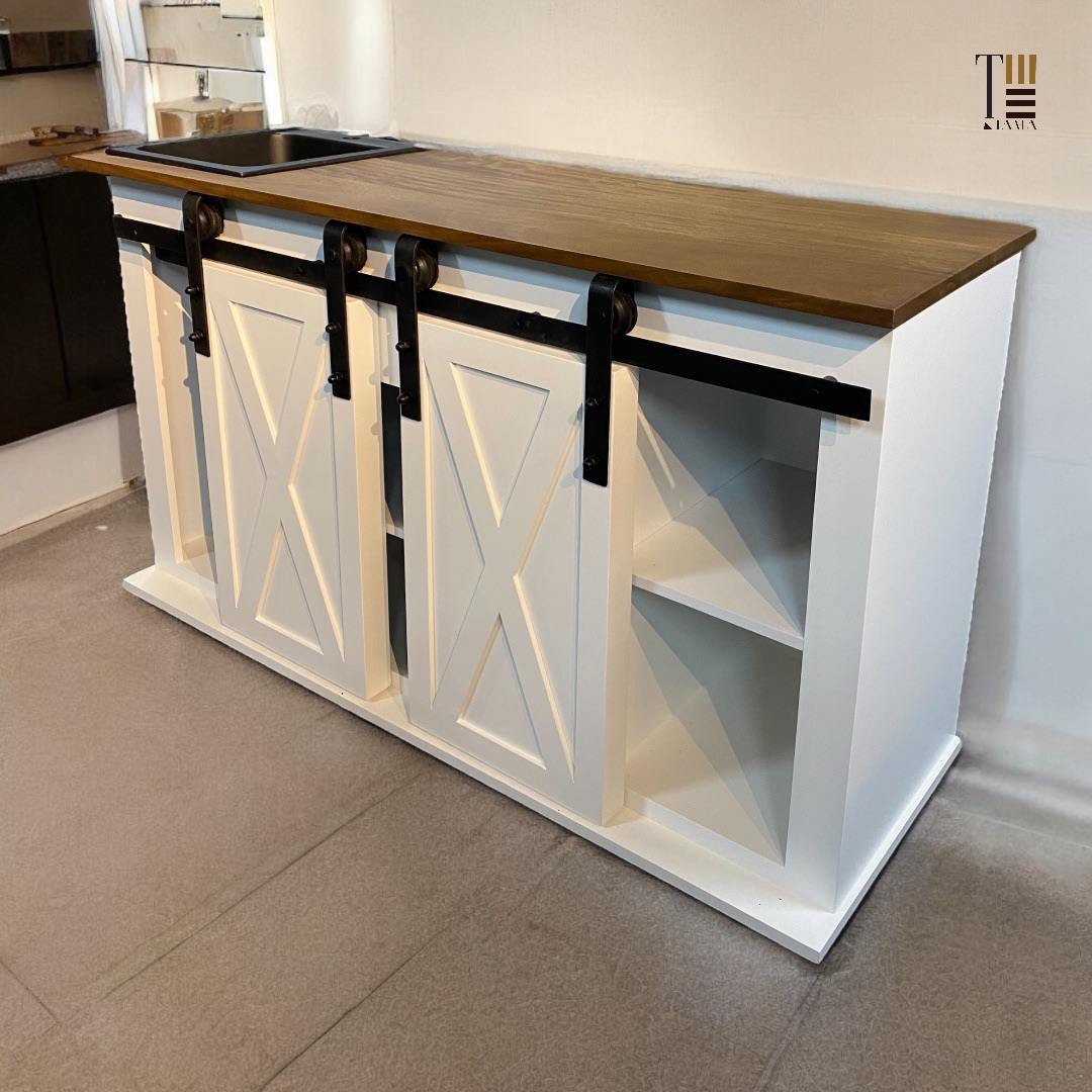 Cottage Kitchenette/Coffee corner — Material: Natural Blockboard + Massive Beech "Live-edge" — Veneer: Lacquered wood — 2
