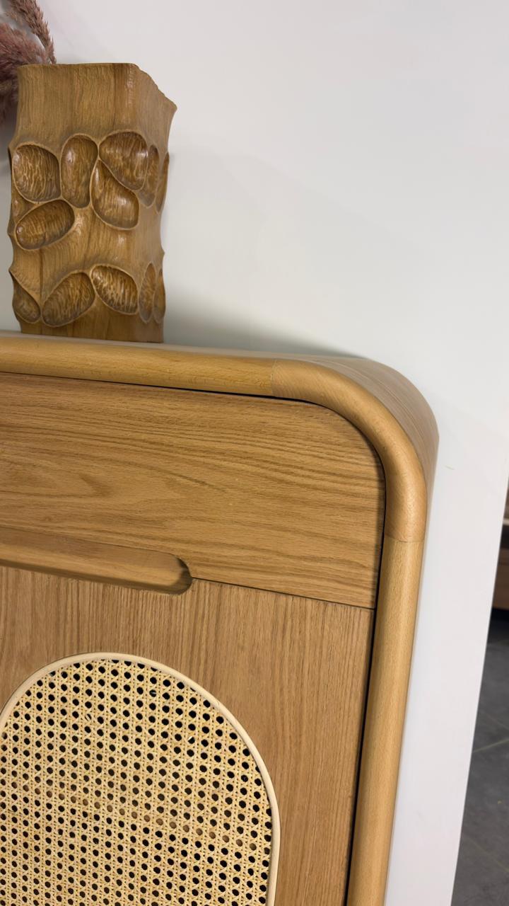 Aura Shoe Rack — Shoes cabinet — Material: Compressed Beech wood+ Massive Oak + Natural Indonesian Rattan — Veneer: Oak veneer — 4