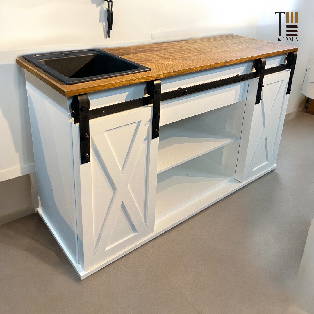 Cottage Kitchenette/Coffee corner — Material: Natural Blockboard + Massive Beech "Live-edge" — Veneer: Lacquered wood — 3
