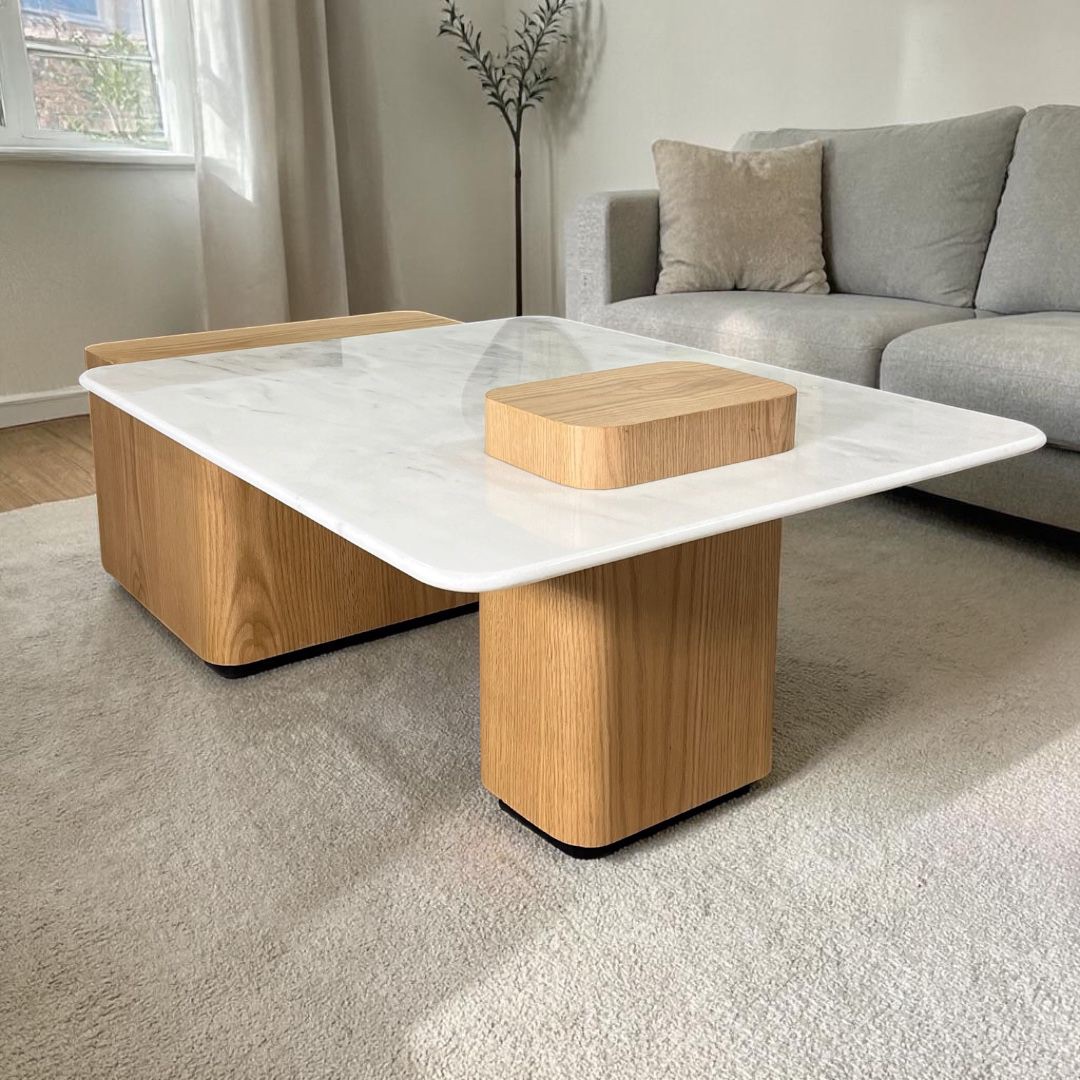 طاولة قهوة — Italian Carrara coffee table — القشرة: قشرة أرو طبيعية