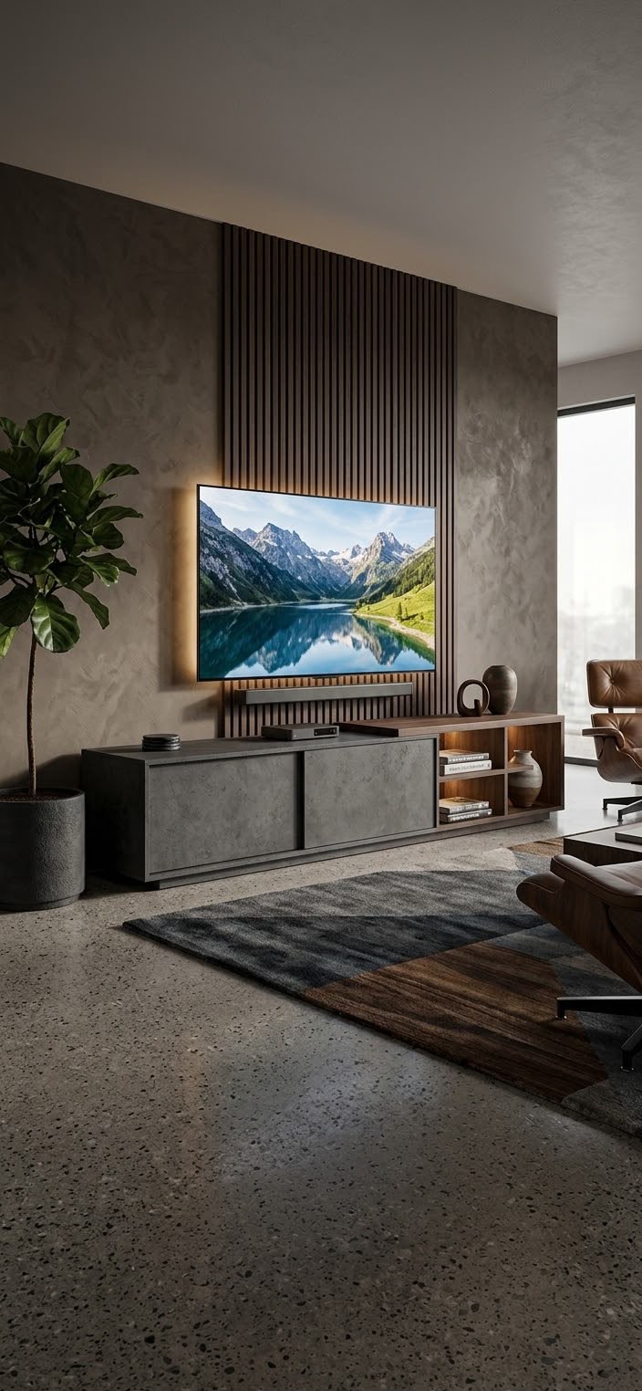 Black code TV unit — Material: Natural Blockboard Walnut veneer +HPL — Veneer: Walnut + HPL