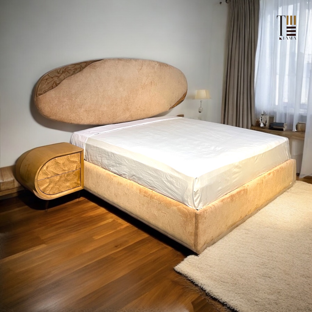 Blassimo 02 — Beds — Bed platform: Massive Pine wood 5cm thickness — Headboard: Natural blockboard + Massive Beech "Hand carved Oyma" — 2
