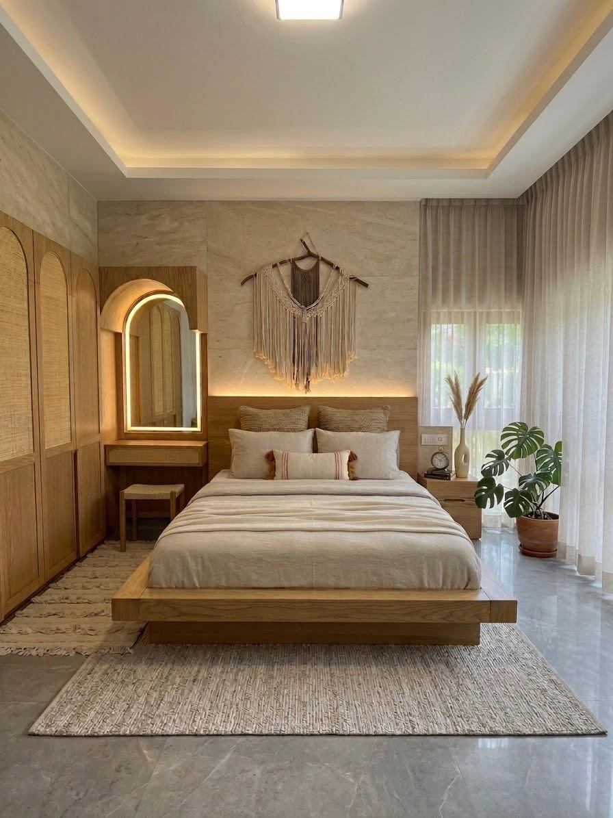 Kanso Bed — Bed platform: Massive Oak — Headboard: Natural blockboard + Natural Oak Veneer