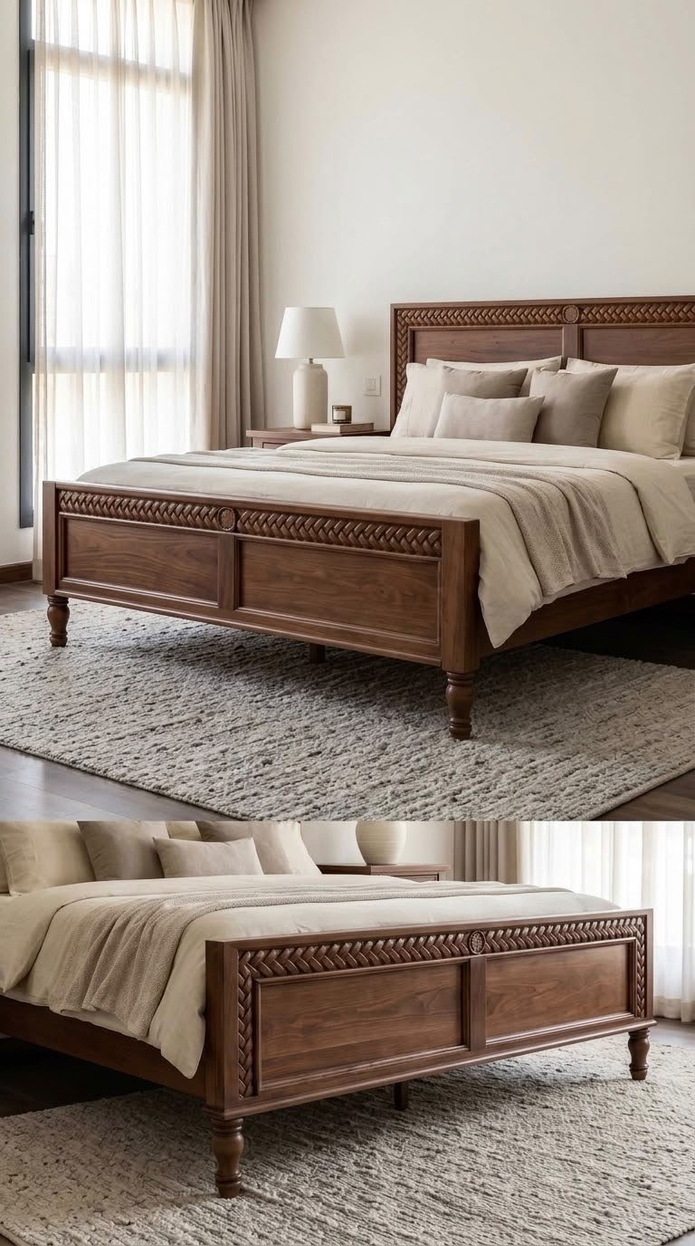 The Devonshire "Original" — Beds — Bed platform: Massive Beech wood - Hand Carved Oyma — Headboard: Natural blockboard + Massive Beech