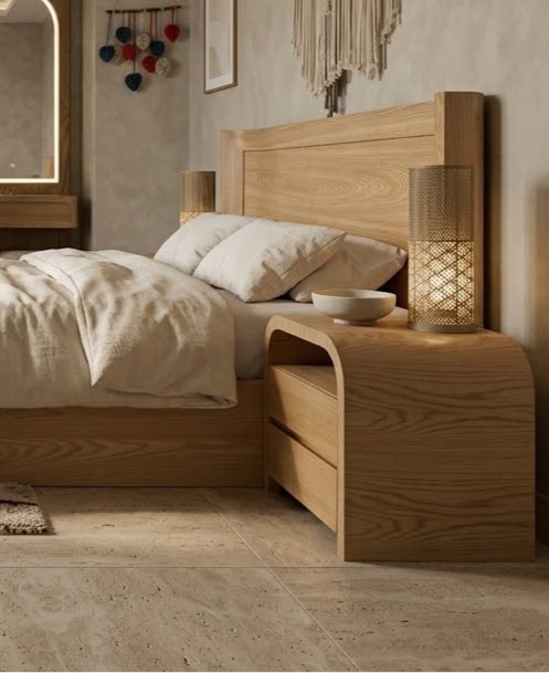 Leila bedside table — Material: Natural Blockboard + Compressed pine wood — Veneer: Natural Oak — 2