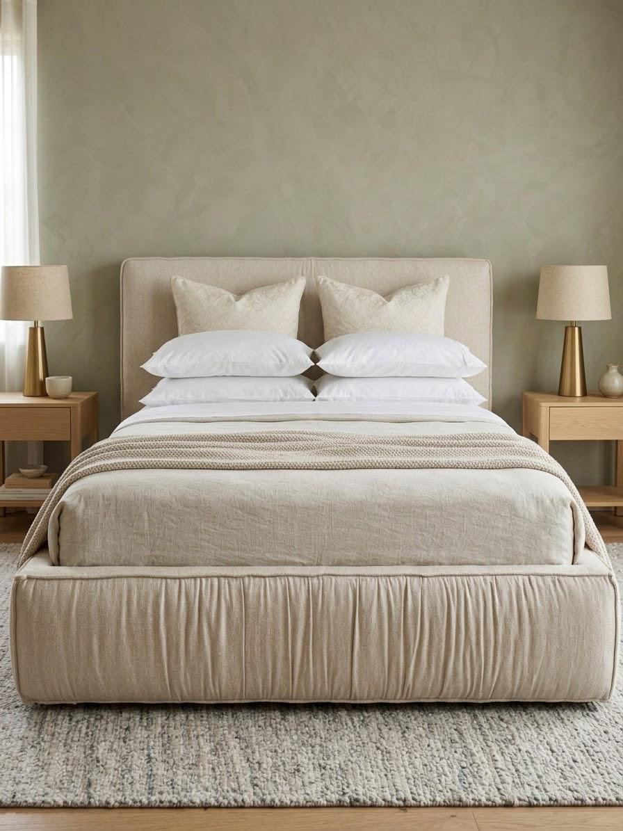 Marshmallow bed 120cm — Bed platform: Massive Pine wood 5cm thickness — Headboard: Natural blockboard + Massive Beech — 2
