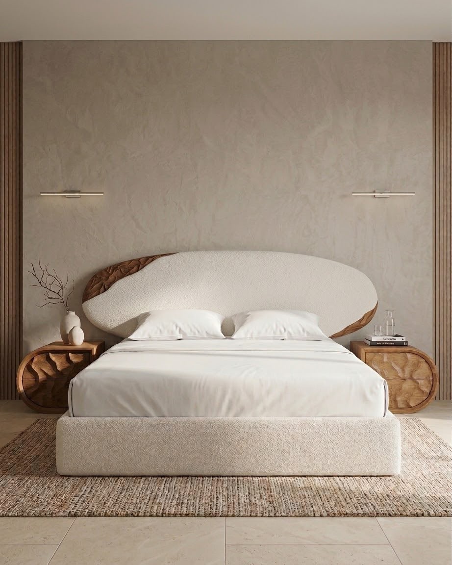 Blassimo — Beds — Bed platform: Massive Pine wood 5cm thickness + Massive hand carved Beech "Oyma" — Headboard: Natural blockboard + Massive Beech