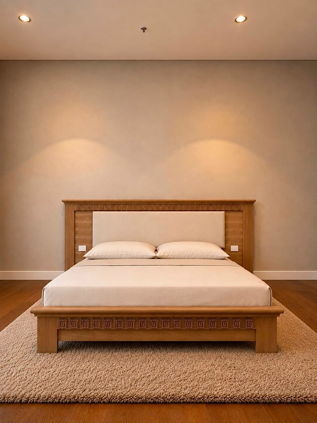 Savannah — Beds — Bed platform: Massive Beech wood — Headboard: Natural blockboard + Massive Beech "Hand carved Oyma"