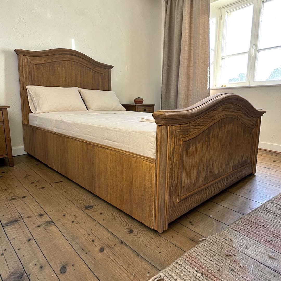 Cottage — Beds — Bed platform: Massive Oak + Massive pine wood Oak veneer — Headboard: Natural blockboard natural Oak veneer — 1