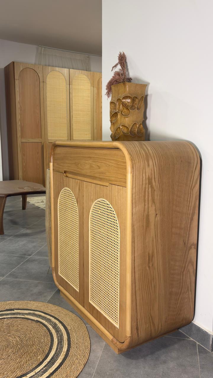 Aura Shoe Rack — Shoes cabinet — Material: Compressed Beech wood+ Massive Oak + Natural Indonesian Rattan — Veneer: Oak veneer — 5