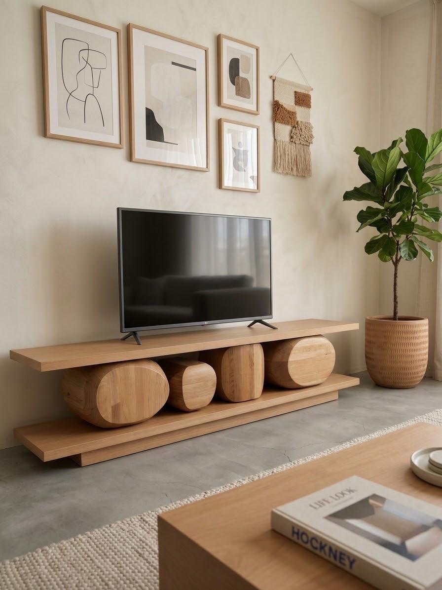 Rosetta TV unit — Material: Massive Beech wood "Hand Carved" — Veneer: Natural Beech — 1