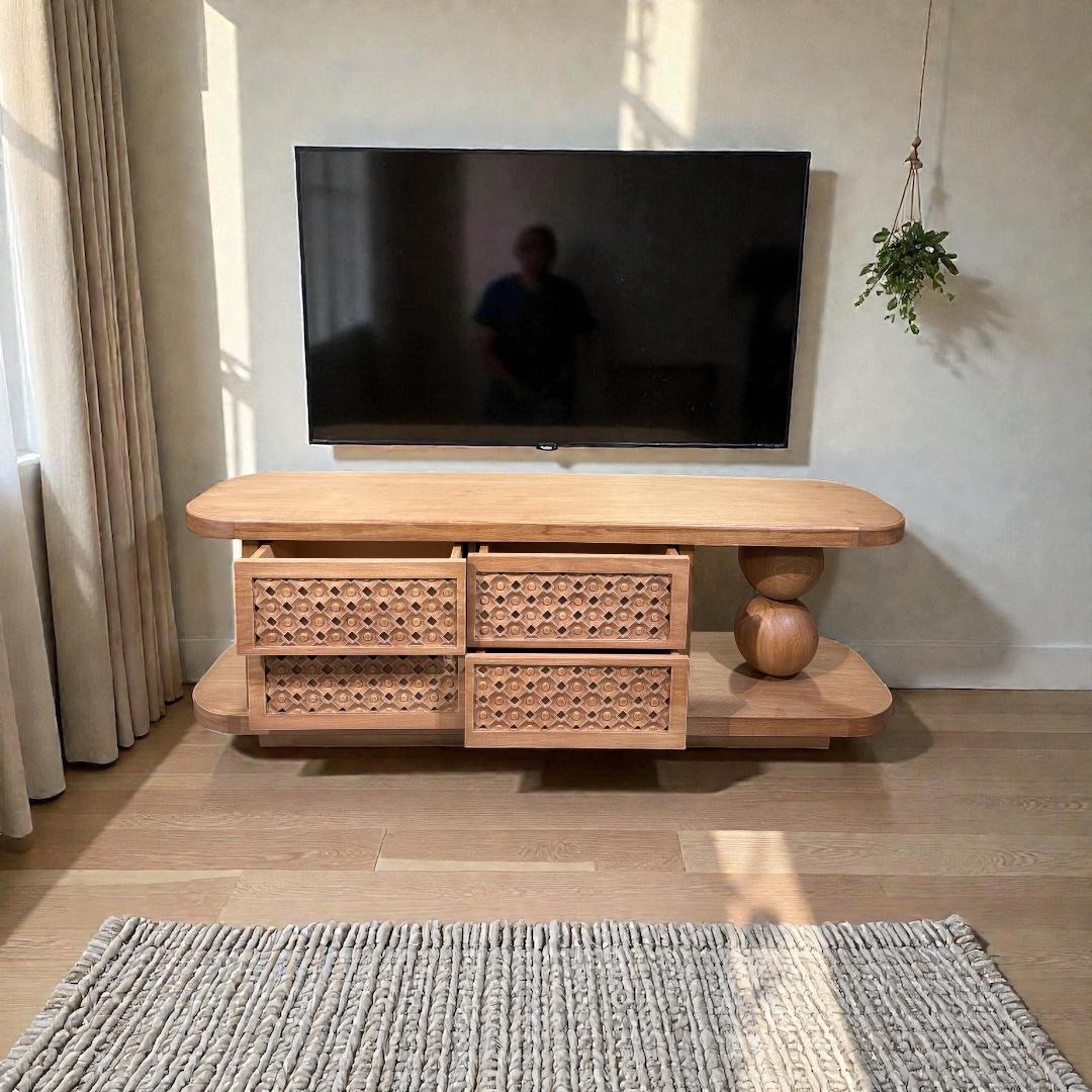 Japandi TV unit (original) — Material: Massive Beech wood — Veneer: Natural Beech — 2
