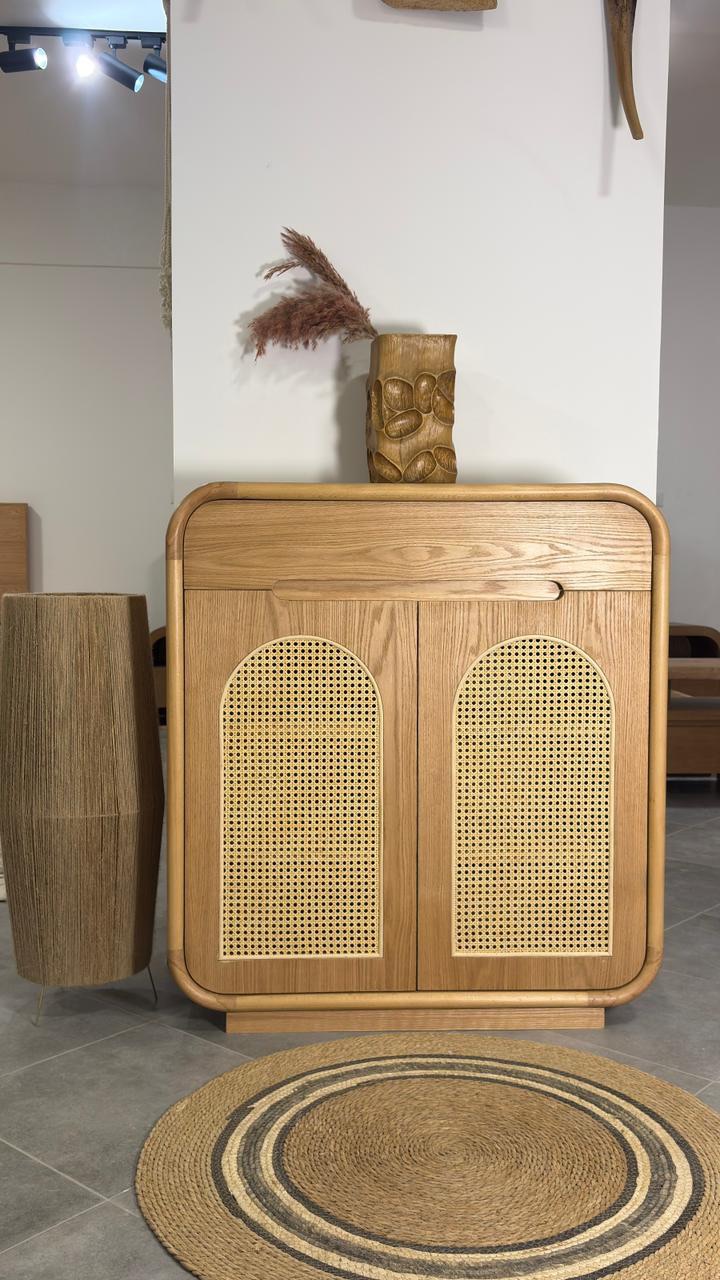 Aura Shoe Rack — Shoes cabinet — Material: Compressed Beech wood+ Massive Oak + Natural Indonesian Rattan — Veneer: Oak veneer — 2