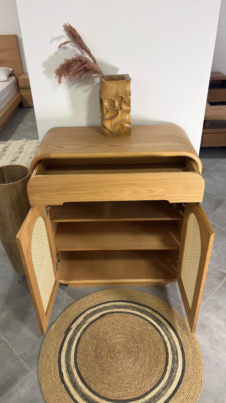 Aura Shoe Rack — Shoes cabinet — Material: Compressed Beech wood+ Massive Oak + Natural Indonesian Rattan — Veneer: Oak veneer — 3