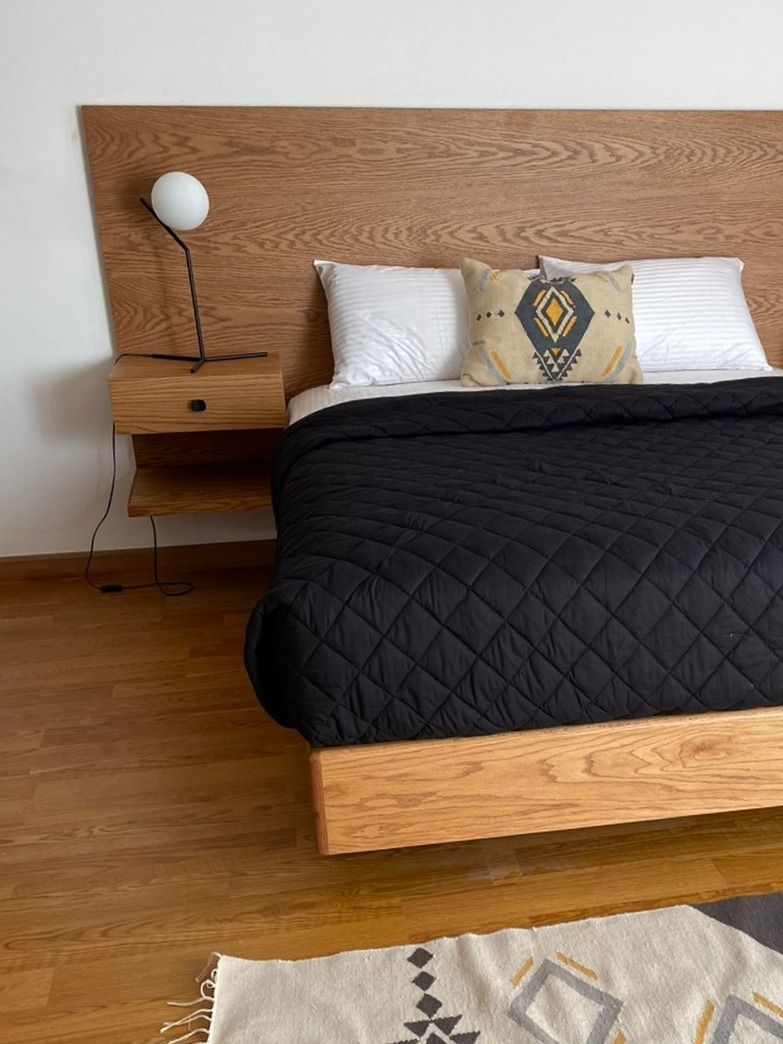 Minimalist Bed — Bed platform: Massive Beech wood — Headboard: Natural blockboard Beech veneer — 2