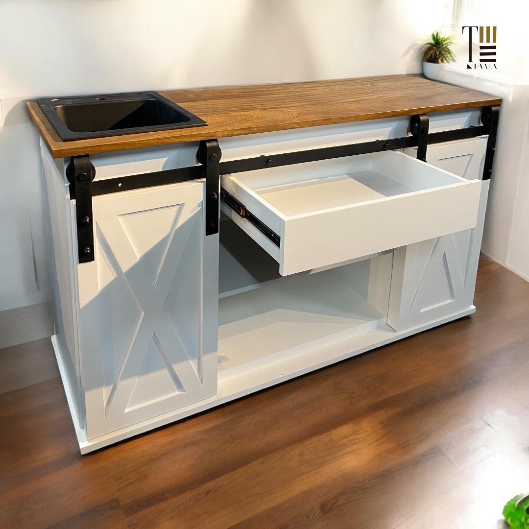 Cottage Kitchenette/Coffee corner — Material: Natural Blockboard + Massive Beech "Live-edge" — Veneer: Lacquered wood