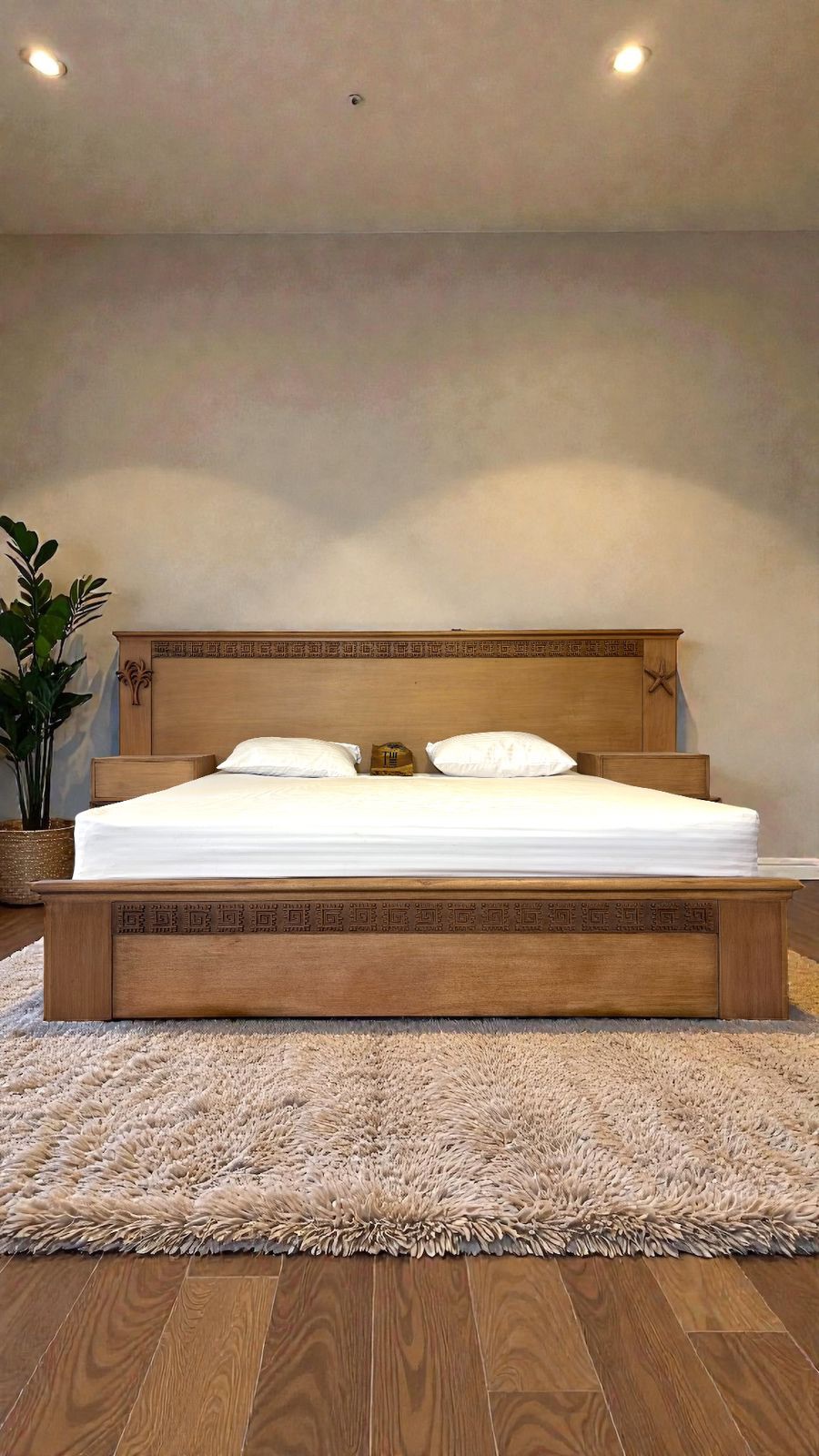 Savannah 02 "Oyma" — Beds — Bed platform: Massive Beech wood — Headboard: Natural blockboard + Massive Beech "Hand carved Oyma" — 1