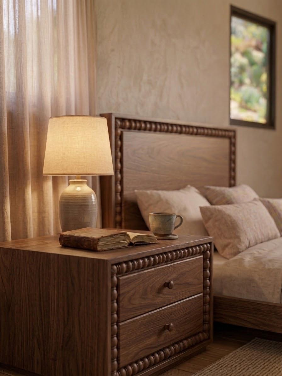 كومود — Bable Bedside table — الخامة: خشب كونتر طبيعي + خشب زان مصمت "نحت يدوي Oyma" — القشرة: زان طبيعي