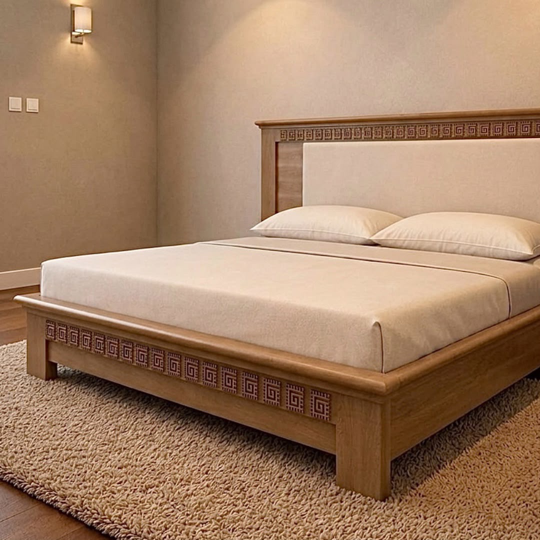 Savannah — Beds — Bed platform: Massive Beech wood — Headboard: Natural blockboard + Massive Beech "Hand carved Oyma" — 2