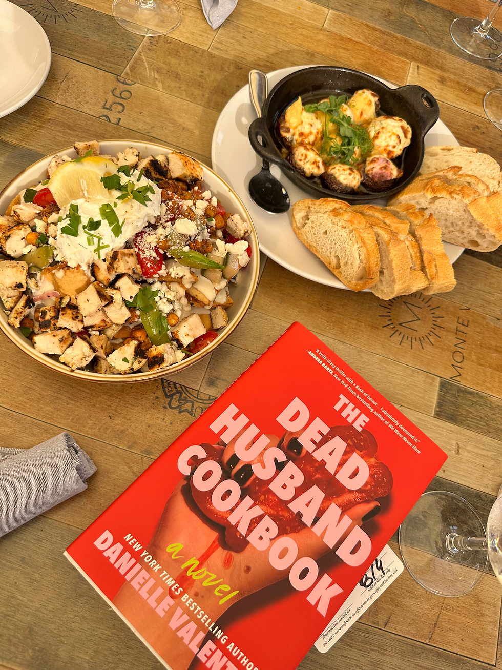 The Dead Husband Cookbook while at dinner