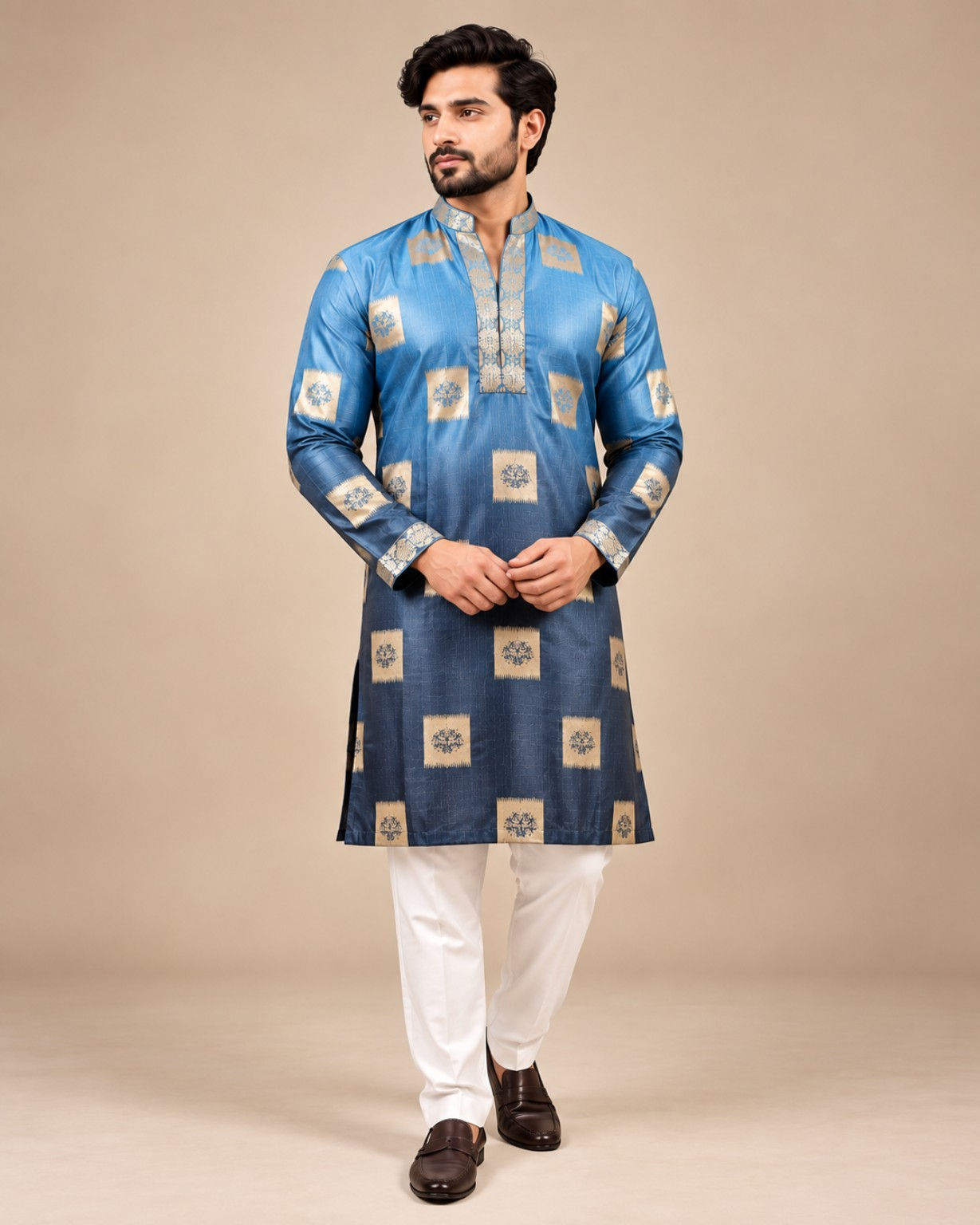 Sapphire blue ombre kurta pajama set front view