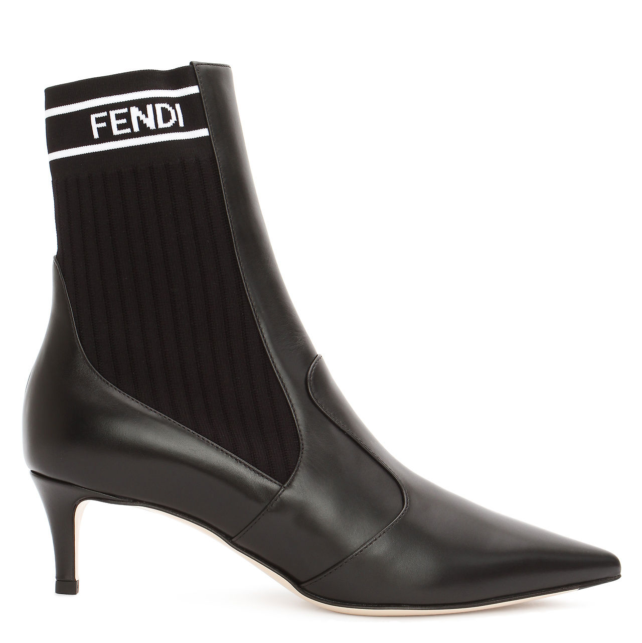 Ботильоны кожаные Fendi с текстильным носком Black