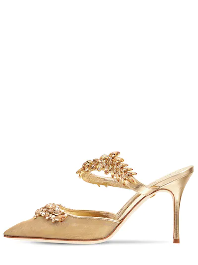 Туфли-мюли Manolo Blahnik из атласа Lurum 90mm Gold