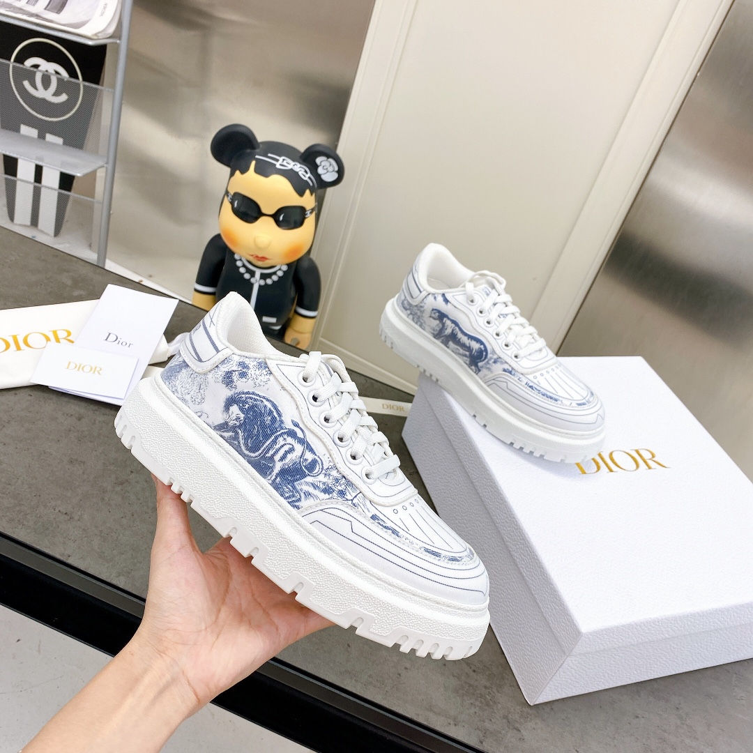 Кроссовки Dior Addict Toile de Jouy цвета "парижская лазурь"