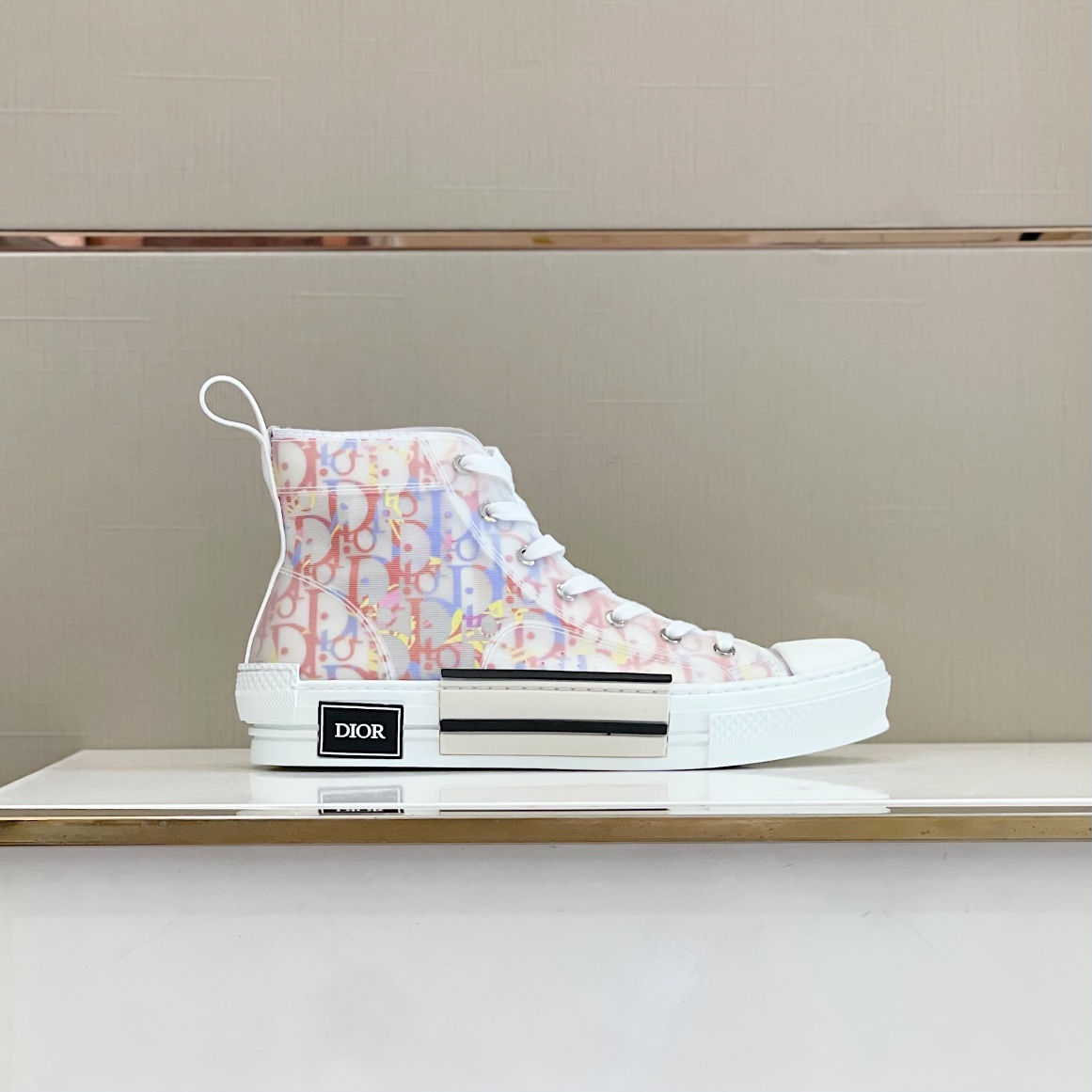 Высокие кеды Dior Oblique B23 белые с цветным принтом