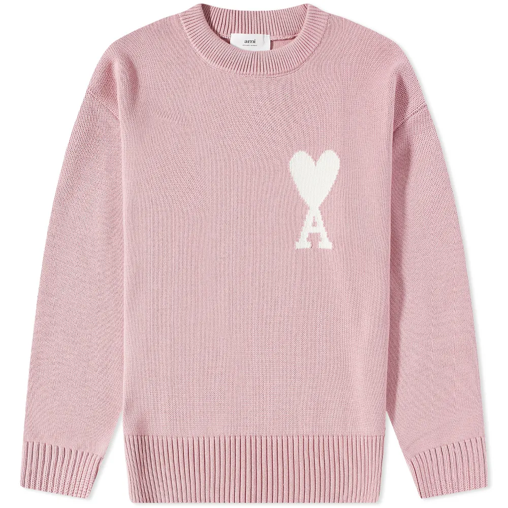 Бледно-розовый трикотажный свитер AMI Paris