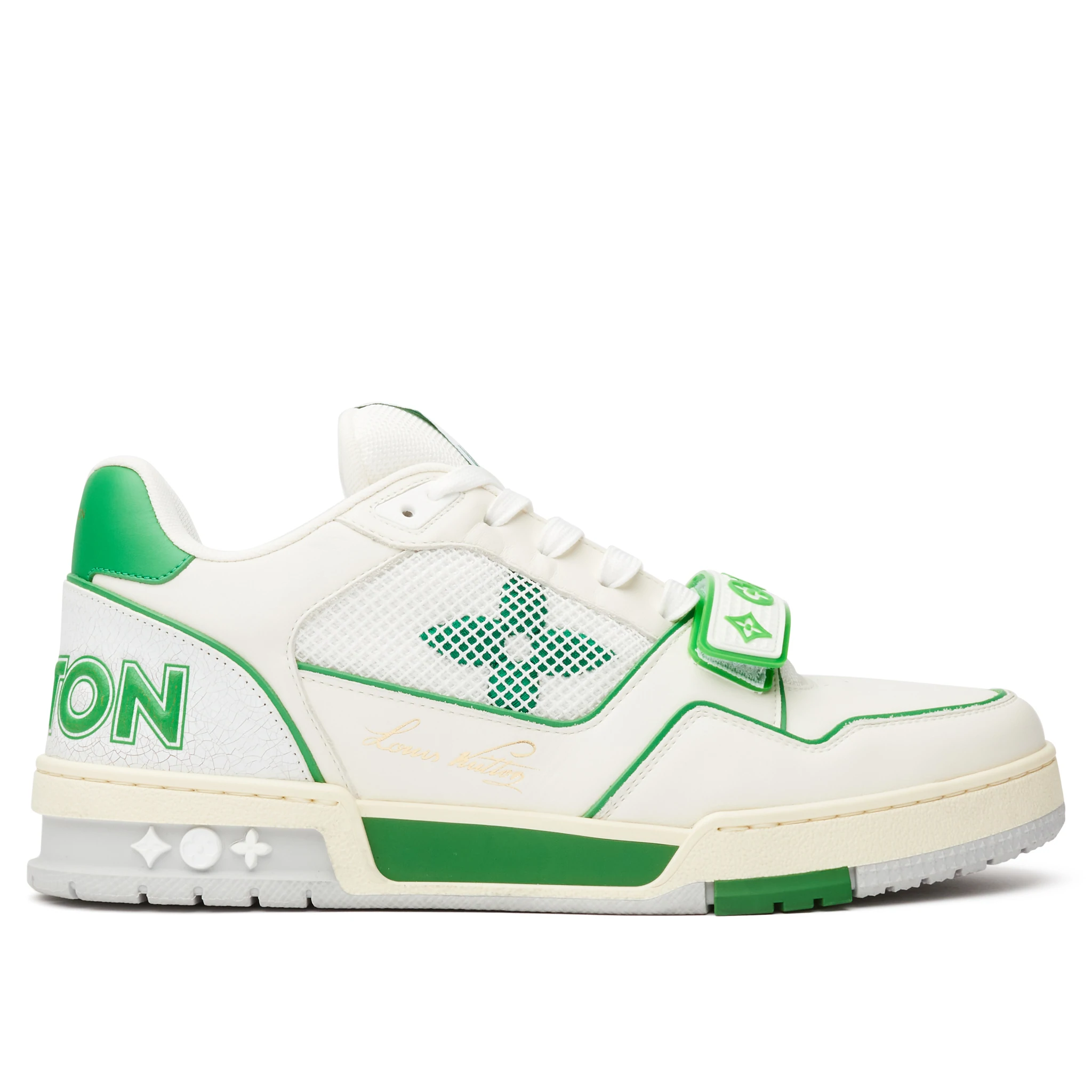 Кожаные кроссовки Louis Vuitton LV Trainer Monogram Green