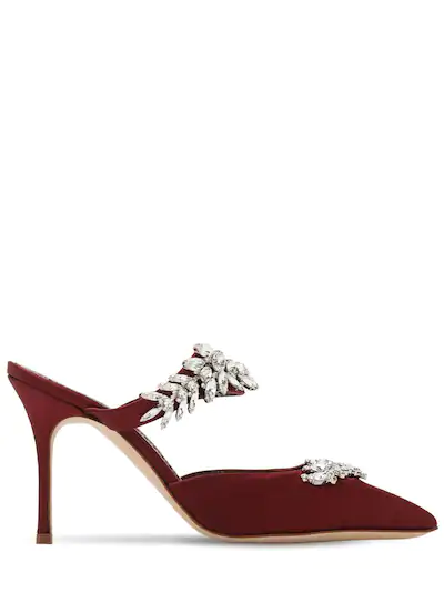 Туфли-мюли Manolo Blahnik из атласа Lurum 90mm Wine Red