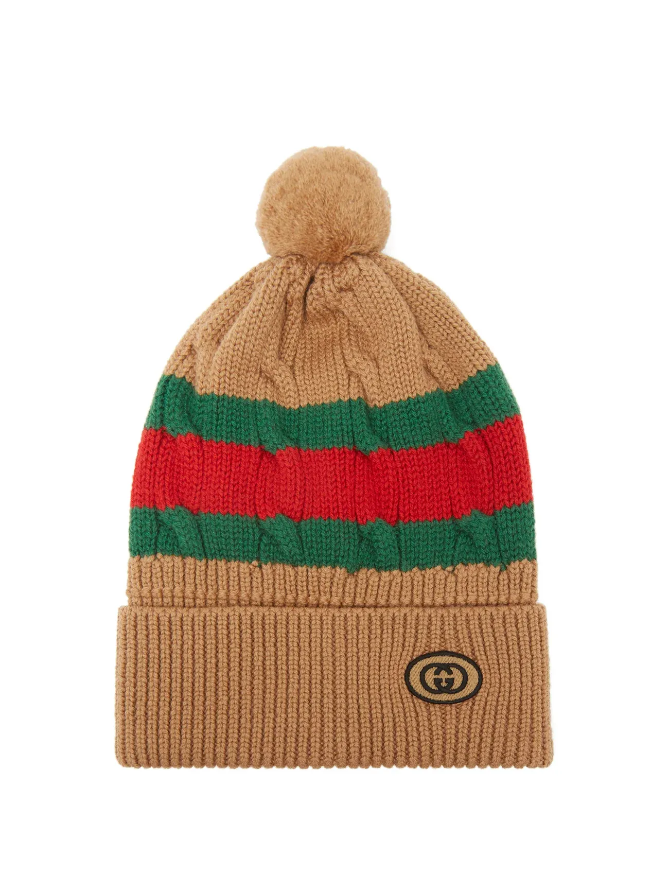 Вязаная шапка Gucci с нашивным логотипом и помпоном