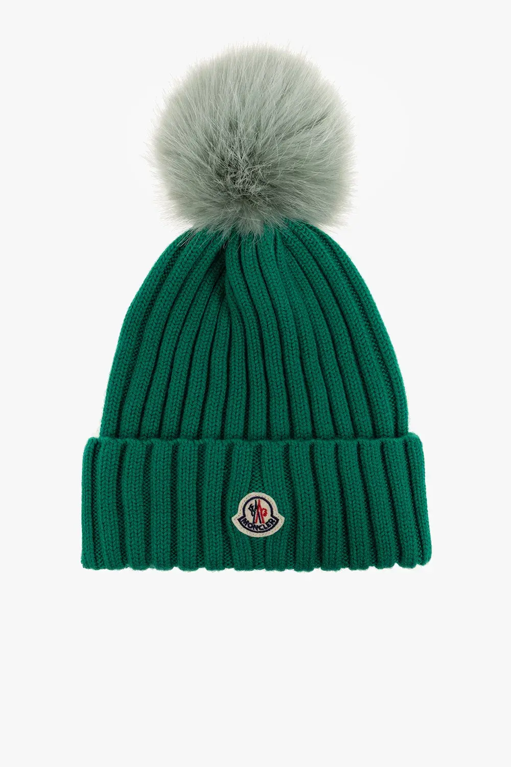 Шерстяная шапка Moncler с помпоном зелёная