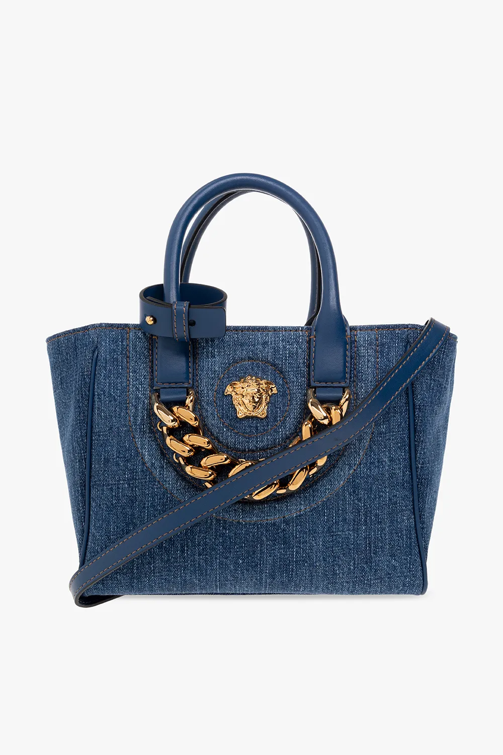 Темно-синяя джинсовая сумка-шоппер Versace La Medusa Small