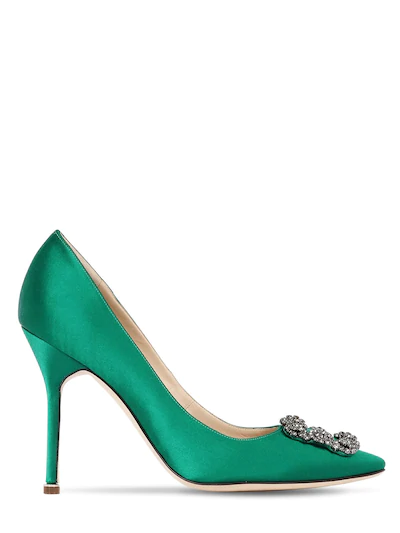 Атласные туфли с пряжкой Manolo Blahnik Hangisi 105mm Green