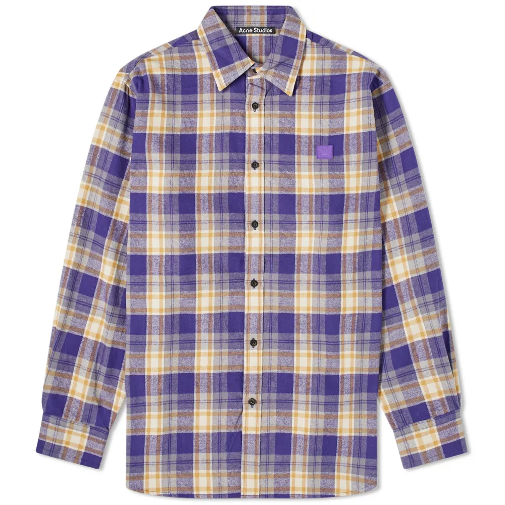 Фланелевая рубашка в клетку Acne Studios желто-фиолетовая