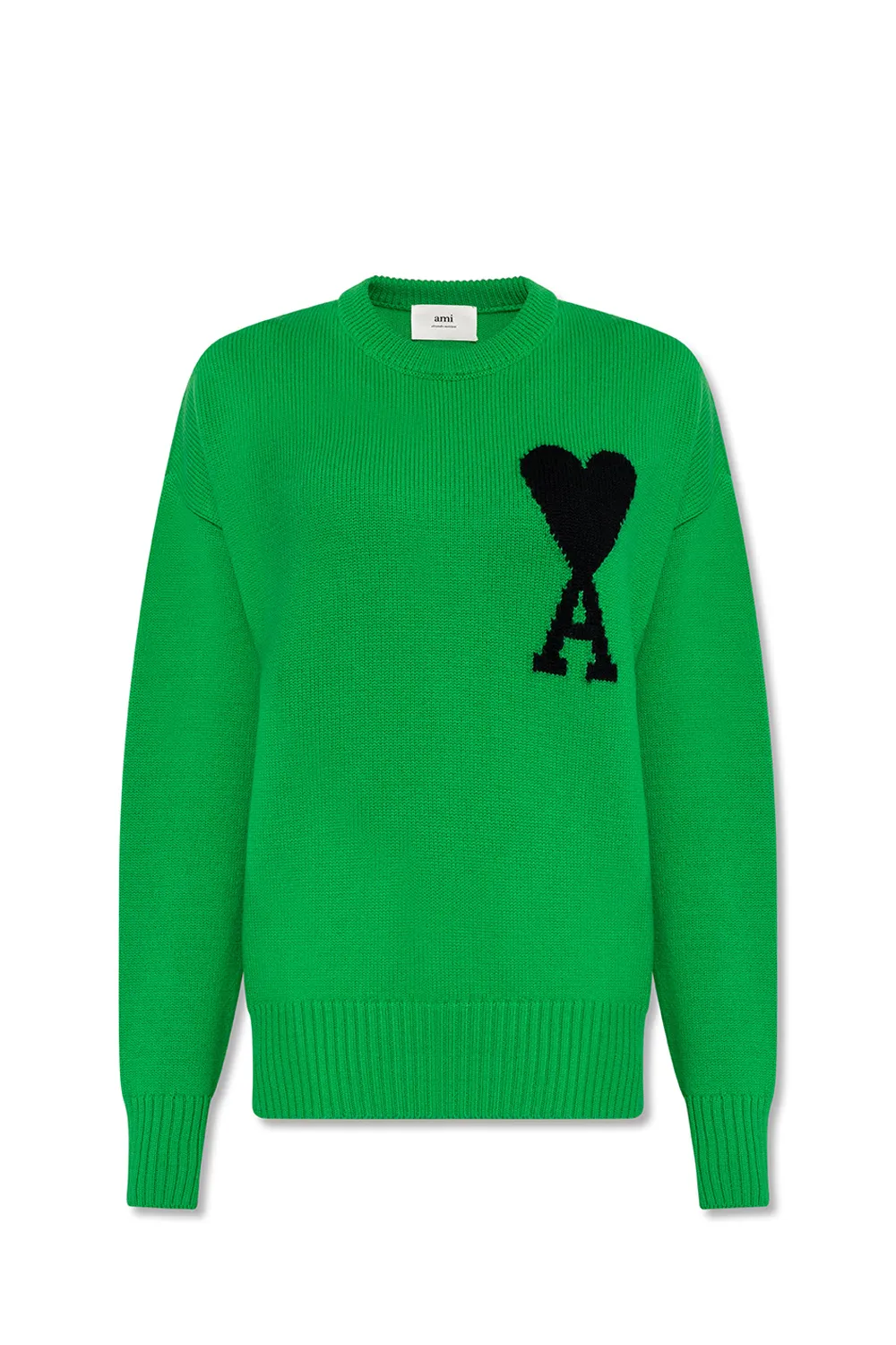 Свитер AMI Paris с монограммой Ami de Coeur ярко-зеленый