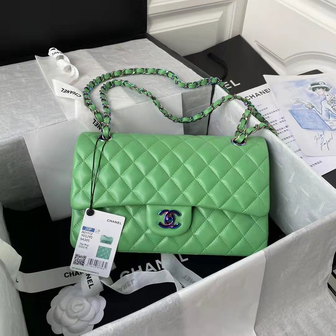 Кожаная сумка Chanel Chevron Green Blue