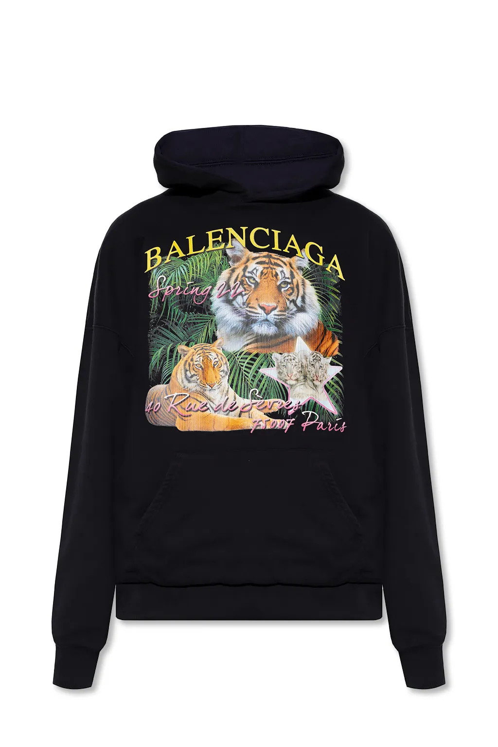 Черная толстовка худи с капюшоном Balenciaga с принтом Tiger Paris