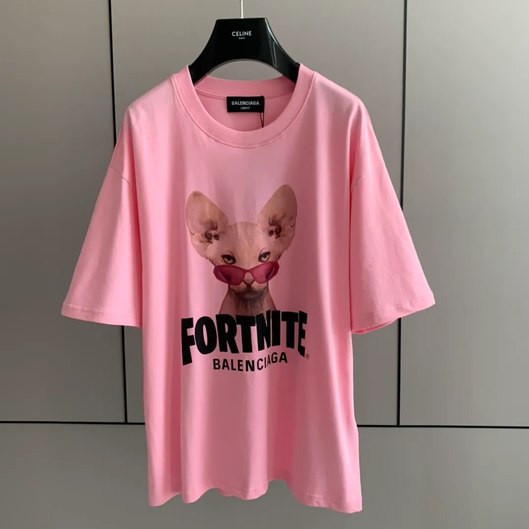 Розовая футболка Balenciaga FORTNITE Kitty купить футболки баленсиага копия люкс реплика