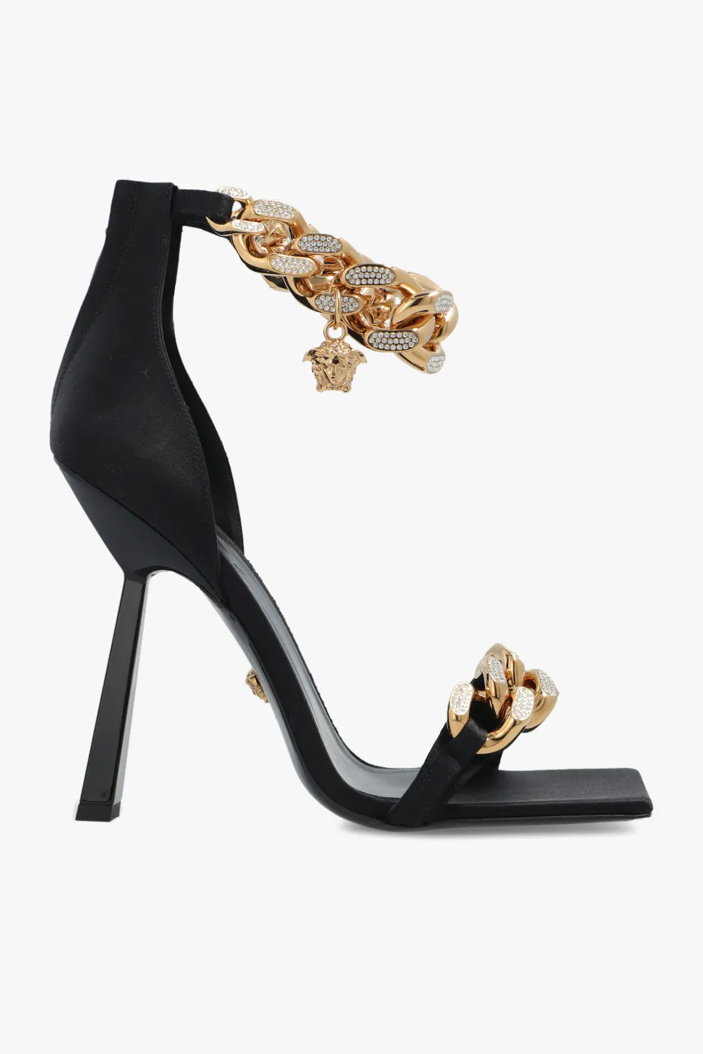 Чёрные атласные босоножки на каблуке Versace