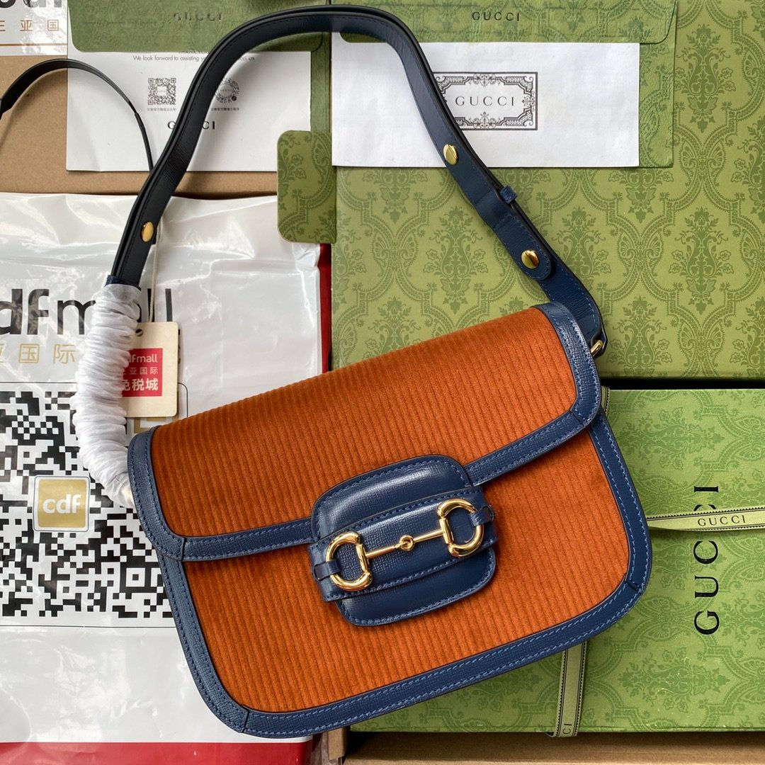 Сумка Gucci 1955 Horsebit Velvet Caramel