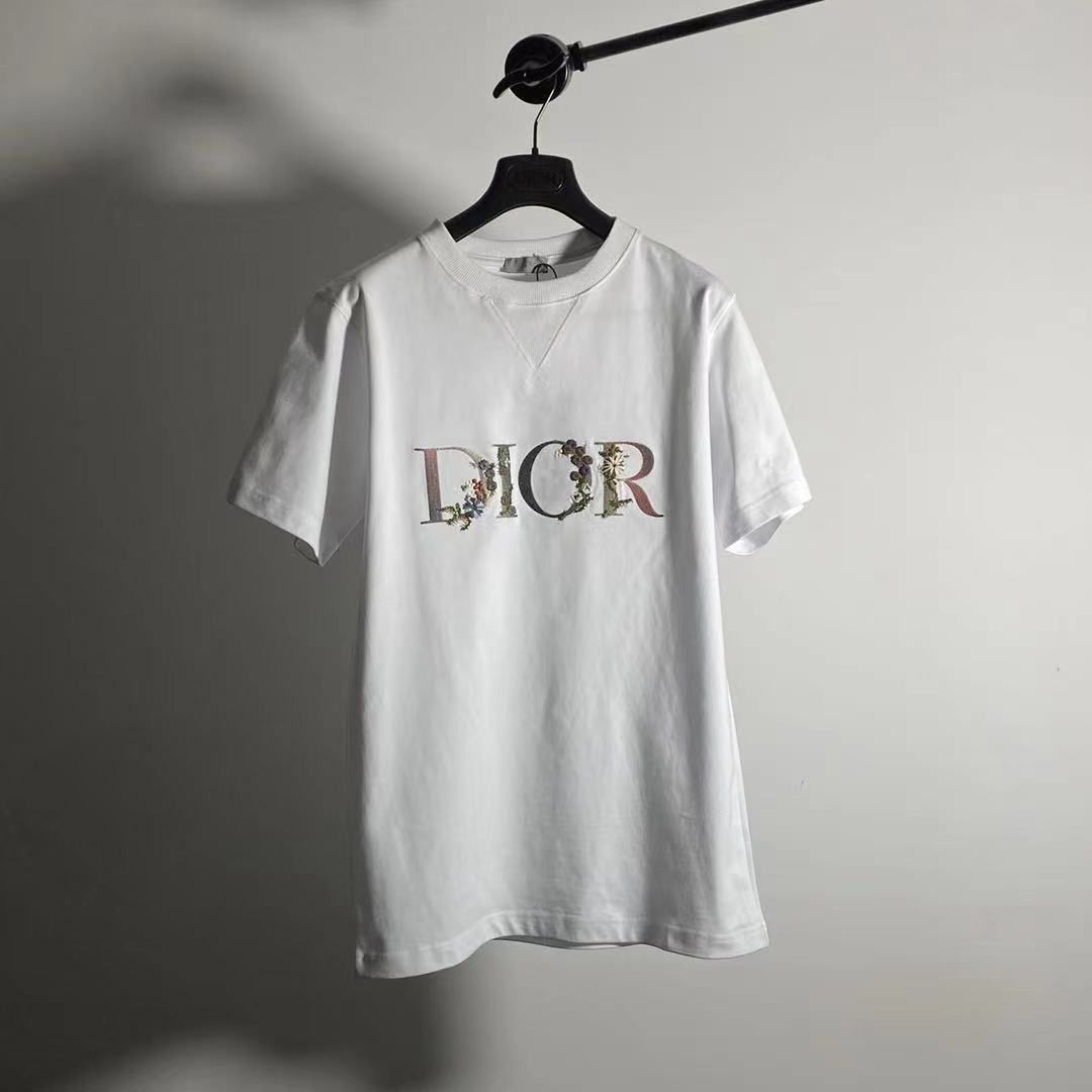 Футболка Dior белая с вышитым логотипом Dior Flower