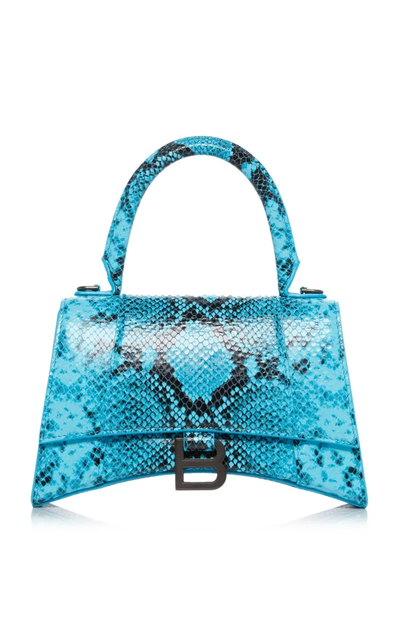 Маленькая голубая кожаная сумка Balenciaga со змеиным эффектом