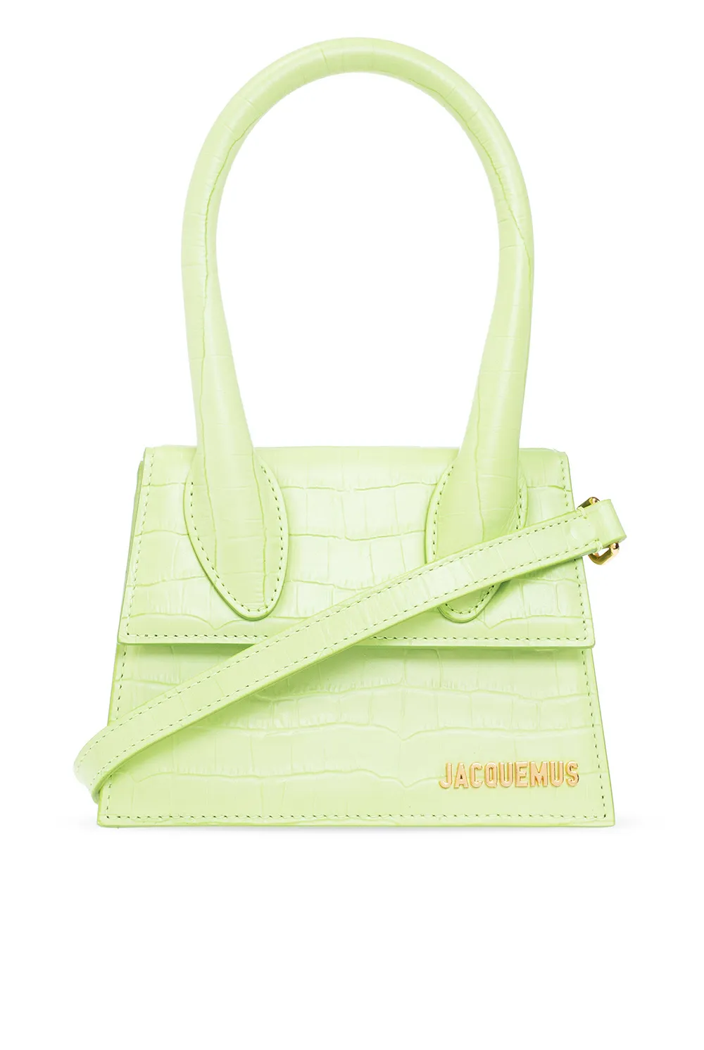 Сумка Jacquemus Le Chiquito Moyen с тиснением под крокодила светло-зеленая