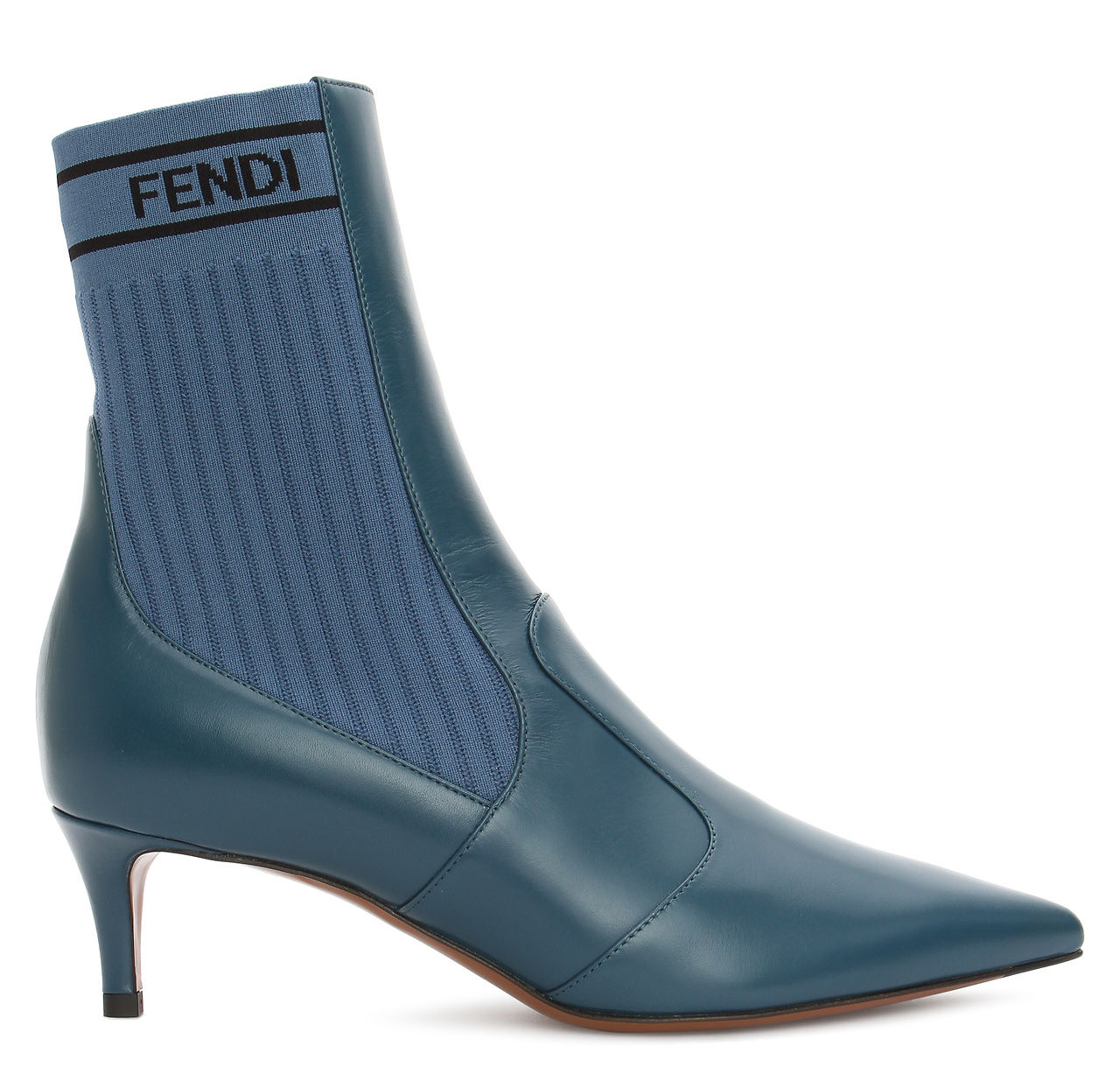 Ботильоны кожаные Fendi с текстильным носком Deep Blue