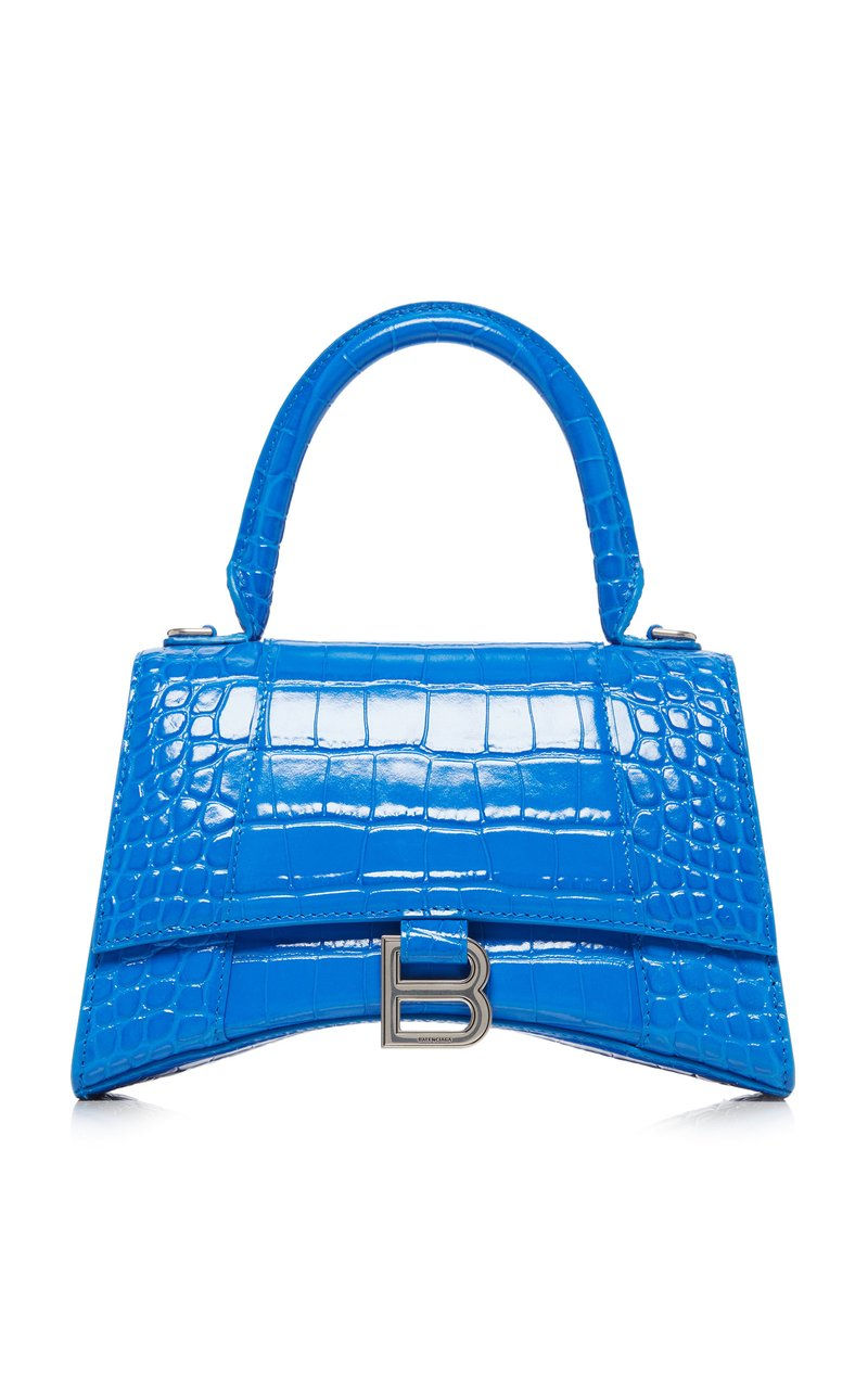Кожаная сумка Balenciaga Hourglass XS с тиснением синяя