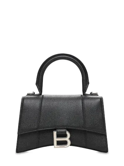 Черная кожаная сумка Balenciaga Hourglass XS с серебристой подвеской